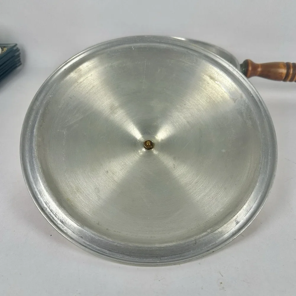 Vintage Copper Skillet Sauté Pan with Lid Brass Wood Handle